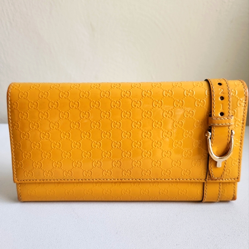 Gucci GG Microguccissima Horsebit Yellow Pattent Leather Wallet